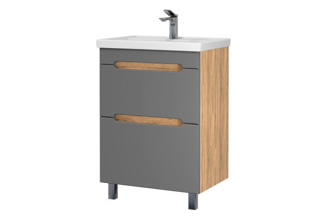 Изображение товара Тумба напольная Sanstar Diva 61 см с раковиной в комплекте дуб вотан графит софт