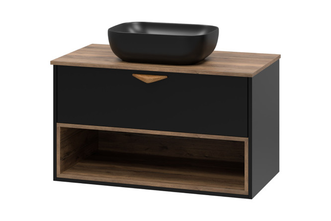 Изображение товара Тумба подвесная Bergen 90 90 см, цвет каркаса дуб галифакс олово, чёрный, фасада чёрный