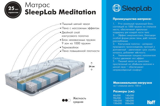 Матрас пружинный SLEEPLAB Meditation 160х200 см