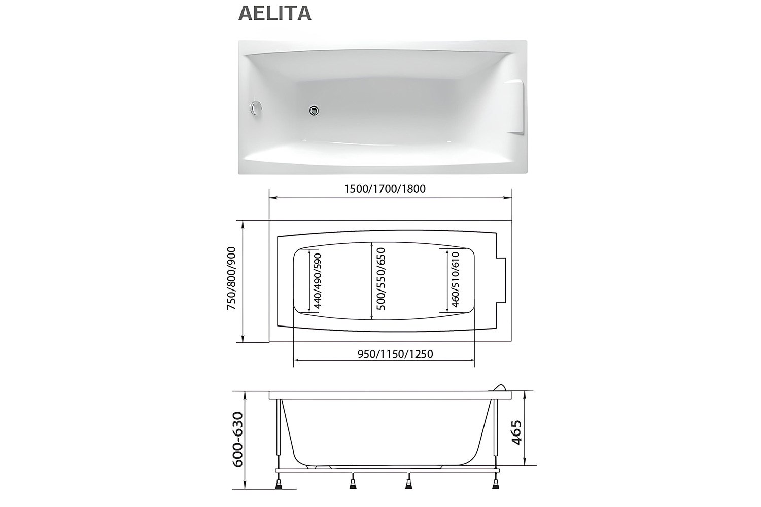 Ванна пристенная Marka One Аэлита (Aelita) универсальный, белый 170x90 см