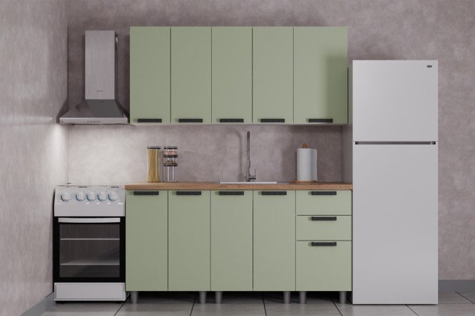 Кухонный гарнитур Лаванда 160х240х60 см, цвет каркаса белый, фасада фисташка