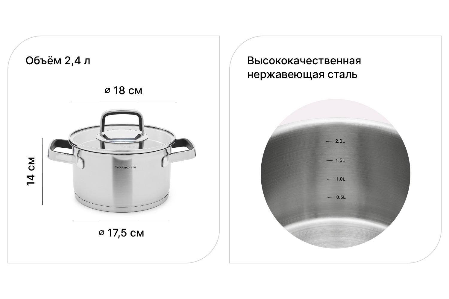 Кастрюля с крышкой VANHOPPER Grandchef 2.4 л