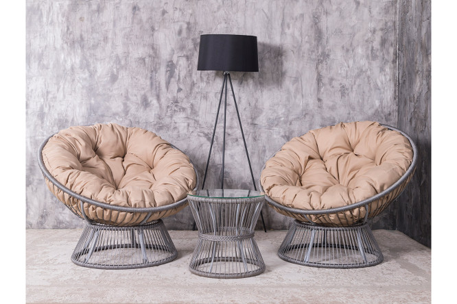 Изображение товара Набор садовой мебели Папасан Плюс светло-серый и бежевый для дачи и сада