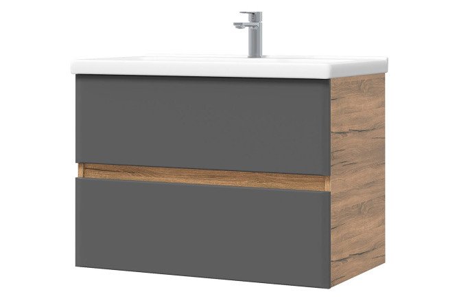 Изображение товара Подвесная тумба Sanstar Graffa 101 см с раковиной графит софт и дуб вотан