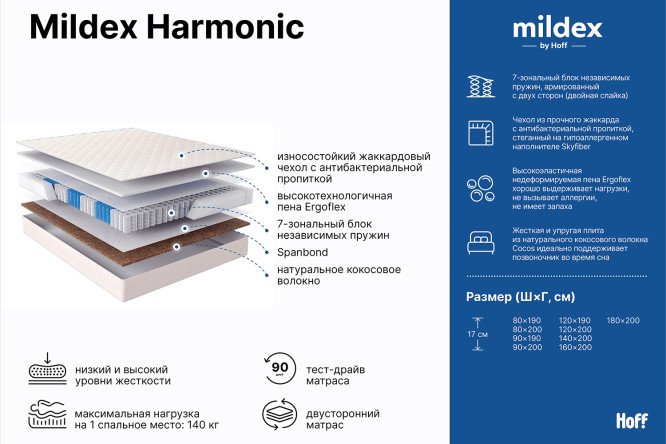 Матрас MILDEX Harmonic 120х190 см