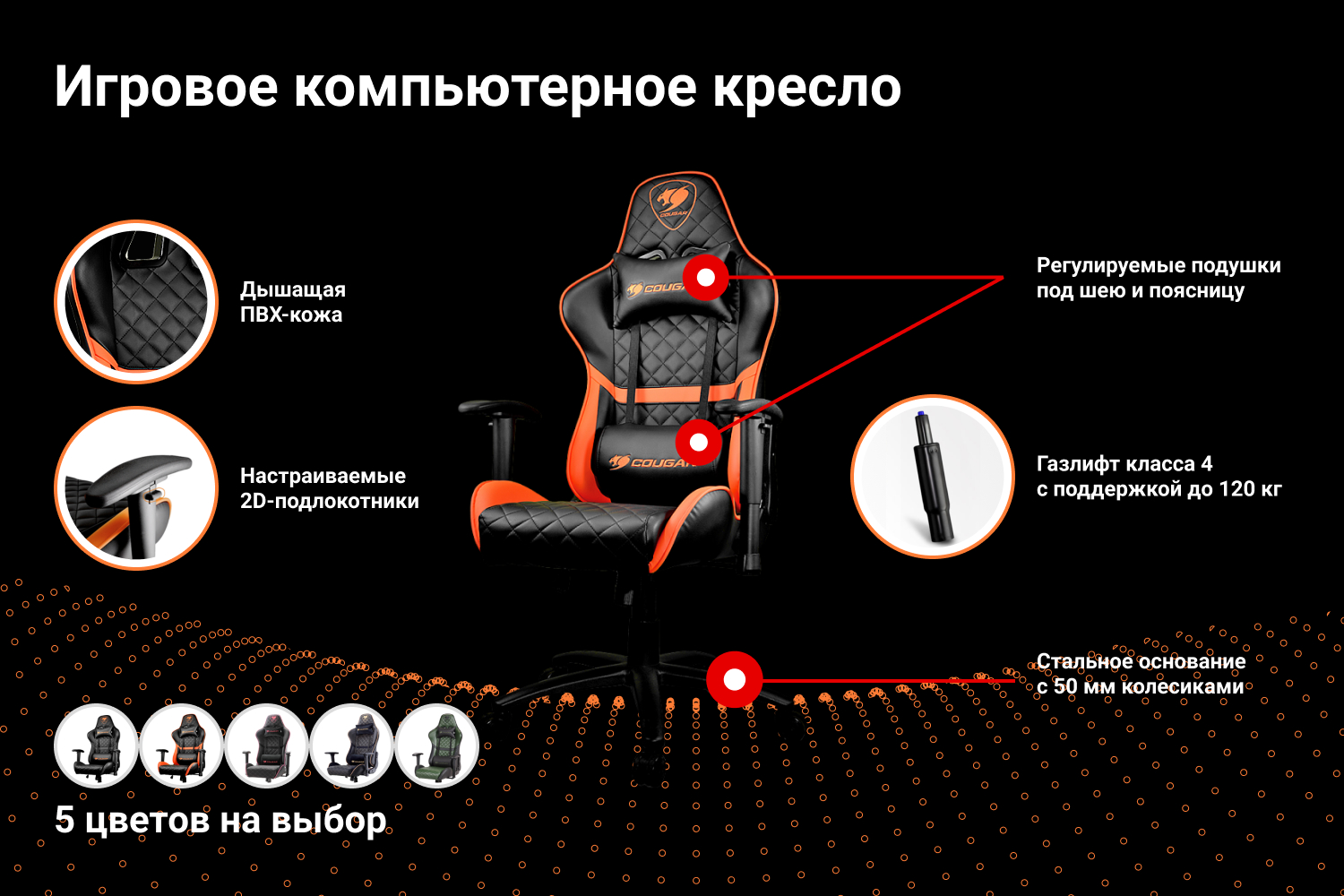 Компьютерное кресло cougar rampart игровое обивка текстиль искусственная кожа цвет черный оранжевый
