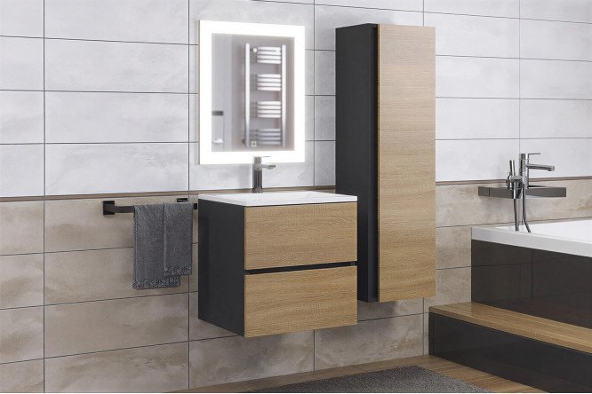 Изображение товара Ванный гарнитур Barsa цвет каркаса чёрный, фасада чёрный, дуб сонома