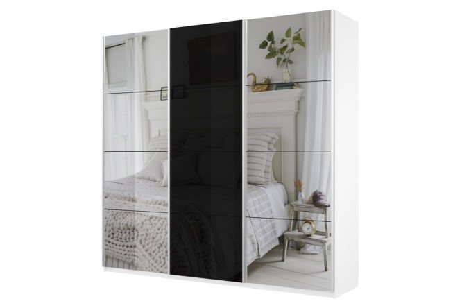 Изображение товара Шкаф-купе 3-дверный Cors 210х230 см, белый снег, фасад чёрный, с двумя зеркалами