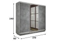 Шкаф-купе 3-дверный Slide-2 v.2 210х240х60 см, бетон/серебро, с одним зеркалом