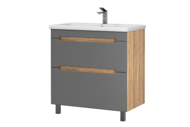 Изображение товара Напольная тумба для ванной Sanstar Diva 81.5 см с раковиной, дуб вотан и графит софт