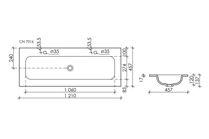 Умывальник накладной CERAMICANOVA Element CN7016 121х13.7х45.7 см
