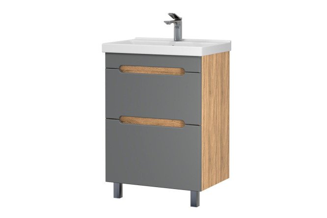 Изображение товара Тумба напольная Sanstar Diva 61 см, цвет каркаса дуб вотан, фасада графит софт