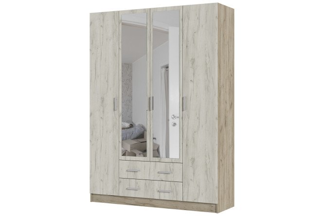 Изображение товара Шкаф 4-створчатый Гармония с зеркалами и ЛДСП, размеры 160х220х50 см