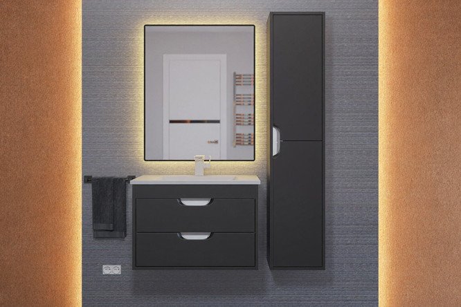 Изображение товара Ванный гарнитур Modul цвет каркаса чёрный матовый, фасада чёрный матовый