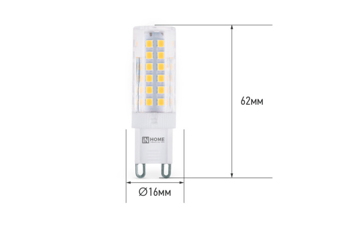 Лампа светодиодная IN HOME LED-JCD G9, 9W, Капсула, 4000 К, Естественный