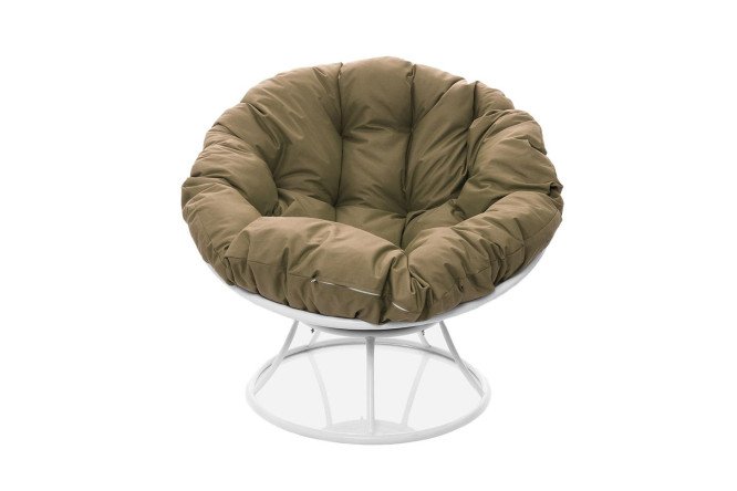 Изображение товара Кресло Папасан с белым каркасом и бежевой обивкой