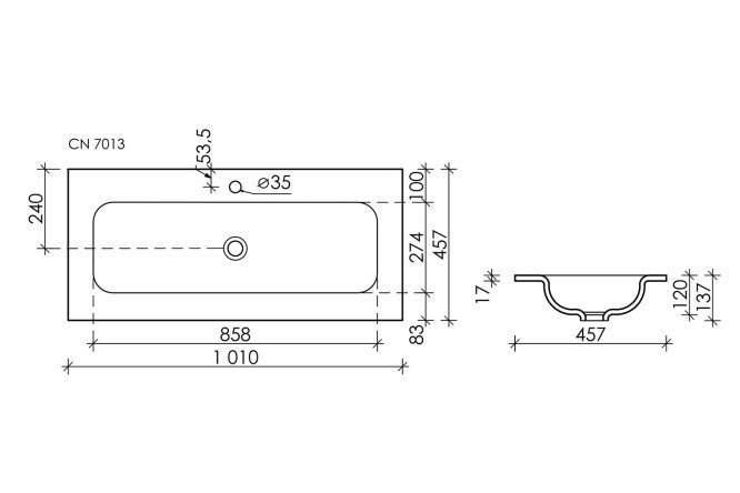 Умывальник накладной CERAMICANOVA Element CN7013 101х13.7х45.7 см