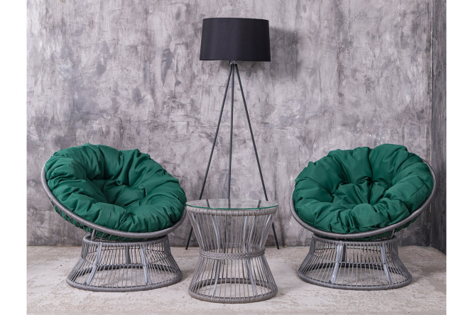 Изображение товара Набор садовой мебели Папасан Rope 2 шт светло-серый и зелёный для отдыха на улице