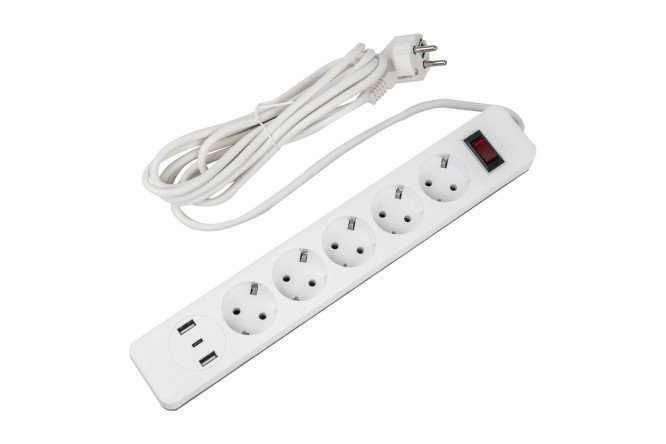 Изображение товара Сетевой фильтр Uniel Standard S-GSR5-3 U2C1 WHITE/GREY с заземлением 3 м