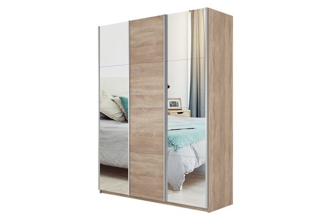 Изображение товара Шкаф-купе 3-дверный Cors-2 210х230х57 см, Сонома, с двумя зеркалами
