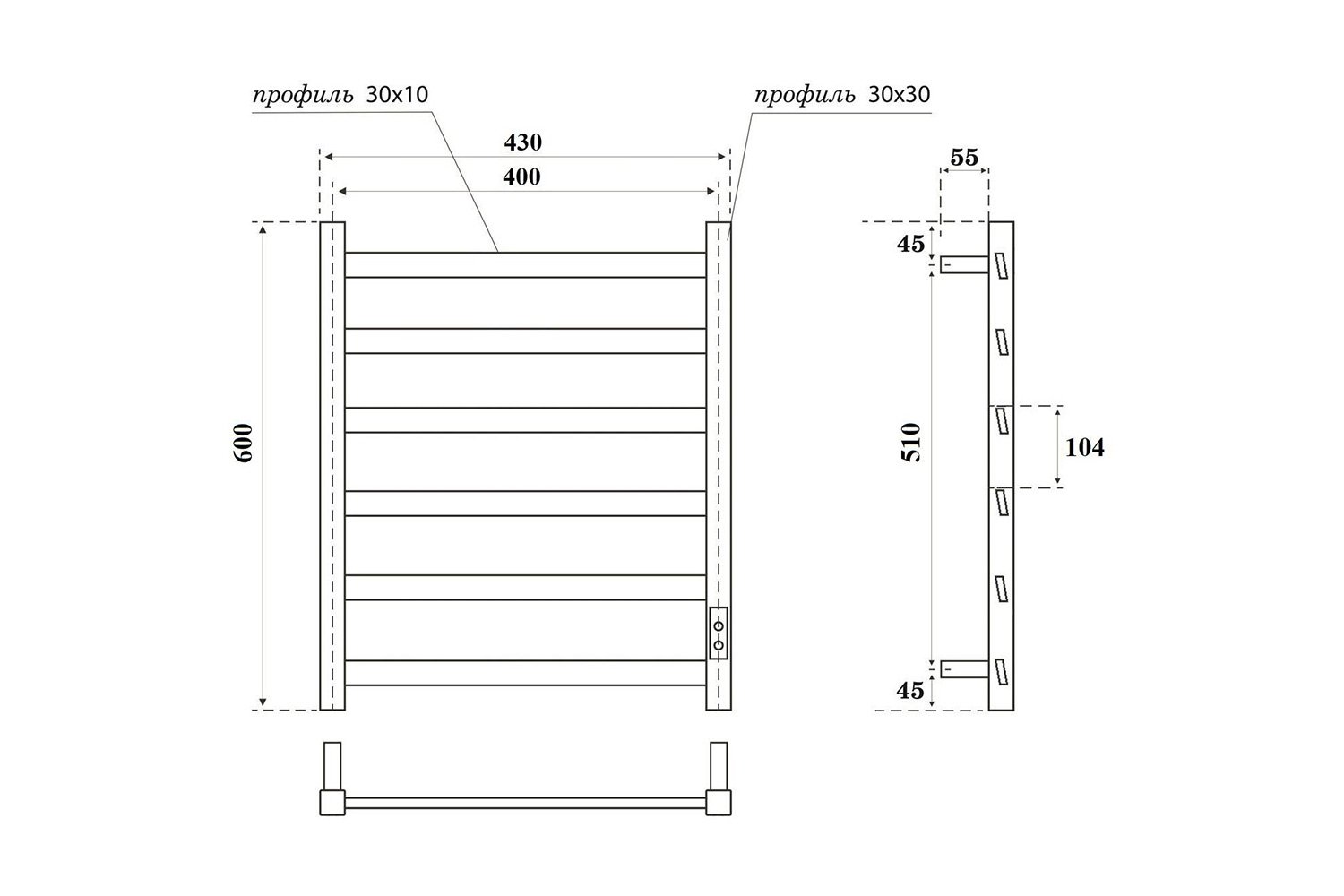 Полотенцесушитель POINT Атлант П6 PN18846W 43х60 см