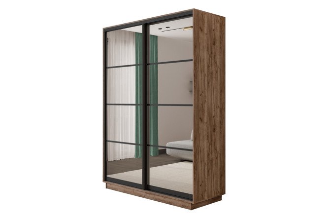 Изображение товара Шкаф-купе Slide-2 v.2 120x220x45 см, дуб крафт табачный/чёрный профиль, 2 зеркала