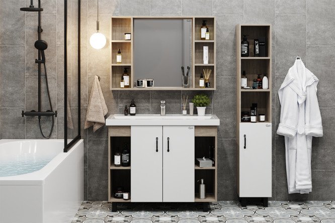 Изображение товара Ванный гарнитур Тимбер 100 белый для современной ванной комнаты