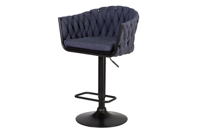 Изображение товара Барный стул DOBRIN Leon 55х89х49 см с синей обивкой и черными ножками