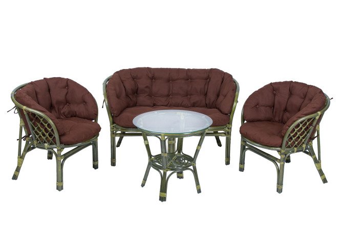 Изображение товара Комплект мебели Багама оливковый натуральный ротанг стекло без сборки