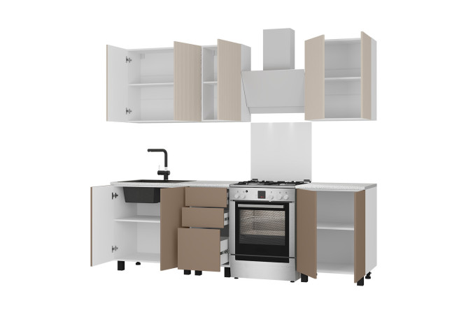 Кухня 80022 180х214х60 см, цвет каркаса белый, фасада мокко, циркон