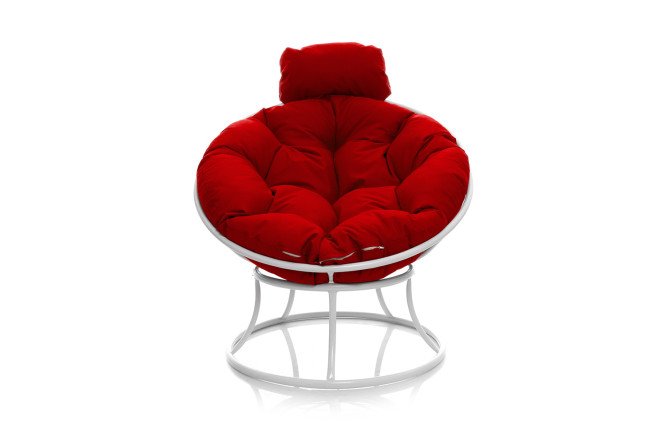 Изображение товара Кресло мини Папасан белый каркас, красные элементы, 77x68x81 см