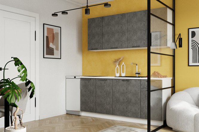 Кухонный гарнитур Тренд 180х217х60 см, цвет каркаса белый, фасада бетон