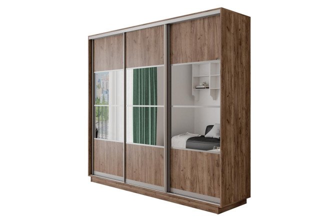 Изображение товара Шкаф-купе 3-дверный Оптима с зеркалом, 180х220 см, дуб табачный