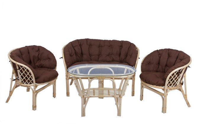 Изображение товара Комплект мебели Багама из натурального ротанга и стекла натуральный цвет