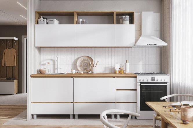 Изображение товара Кухонный гарнитур Хелен 200x216.8x60 см дуб крафт золотой белый шагрень