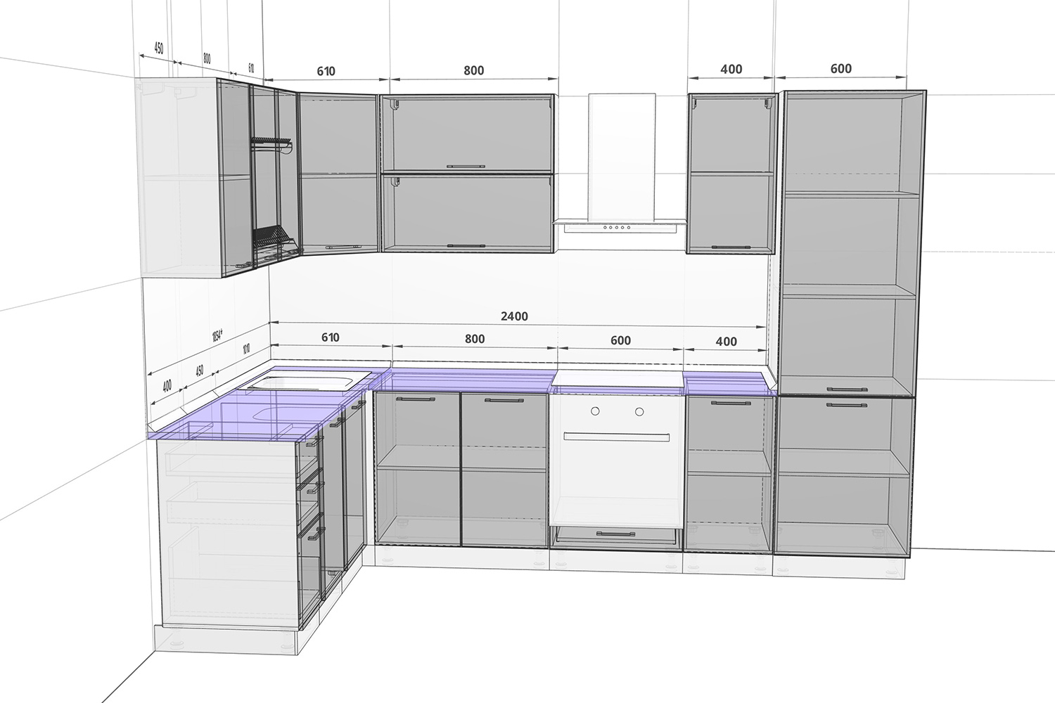 угловой шкаф на кухне размеры верхний