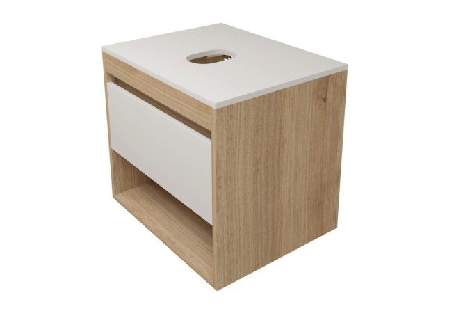 Изображение товара Тумба подвесная TEYMI Ritta 55 T60519 55 см, цвет каркаса дуб эврика, фасада белый матовый