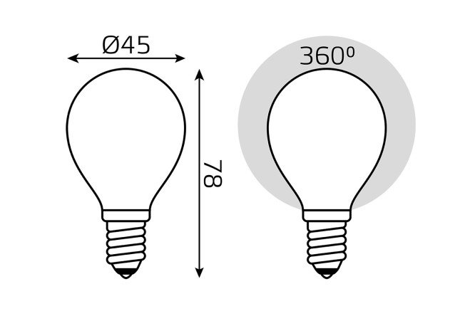Лампа светодиодная Gauss Filament E14, 5W, Шар, Тёплый