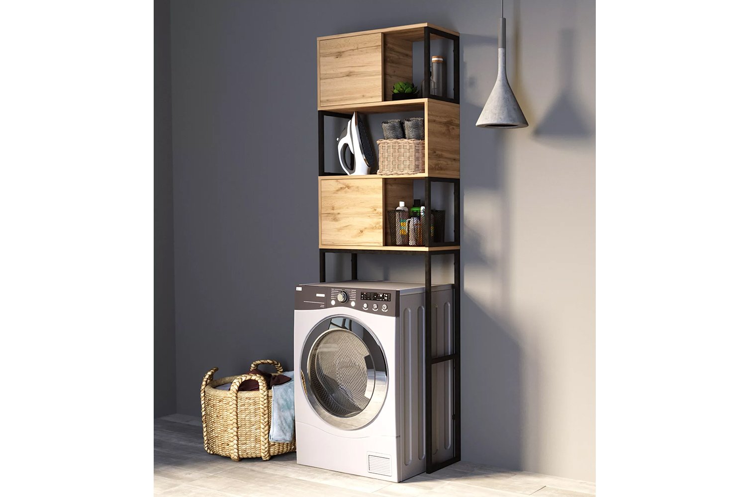 Шкаф 1Marka Grunge Loft 200х66 Дуб вотан Напольный, 66х200х25 см, Левый