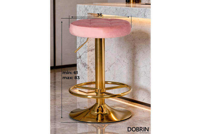 Набор барных табуретов DOBRIN Bruno Gold 36х61х36 см, цвет обивки пудрово-розовый, ножек золотой