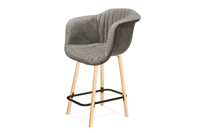 Изображение товара Стул полубарный SHT-ST31-С1/S94-1 с подлокотниками 62х97.2х54 см, цвет обивки пепельный, ножек прозрачный лак, чёрный муар