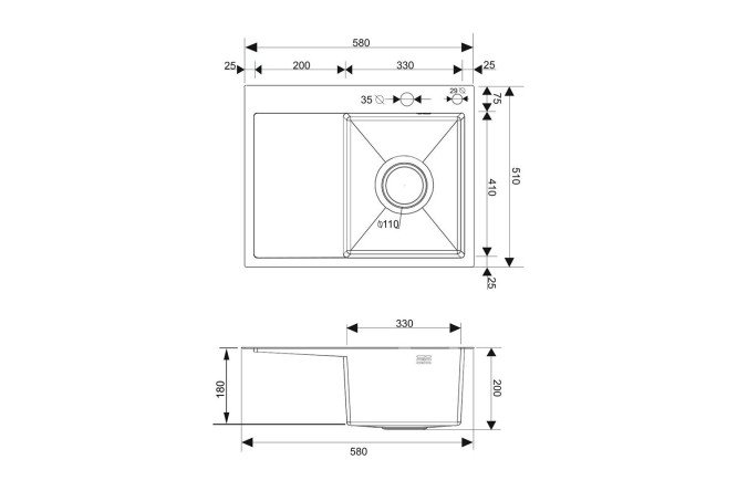 Мойка врезная с дозатором и крылом РМС MRK 5851BL-R 58х51х18 см
