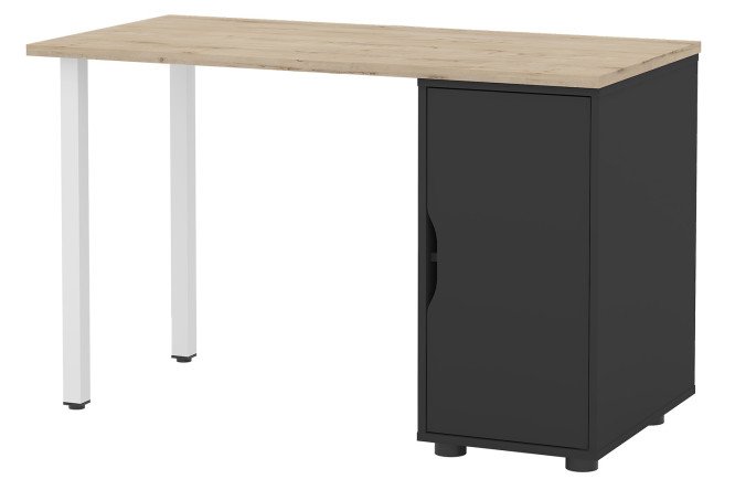 Изображение товара Письменный стол Alexys 120 см с квадратными опорами и тумбой с дверкой, черный/белый/дуб ирландский