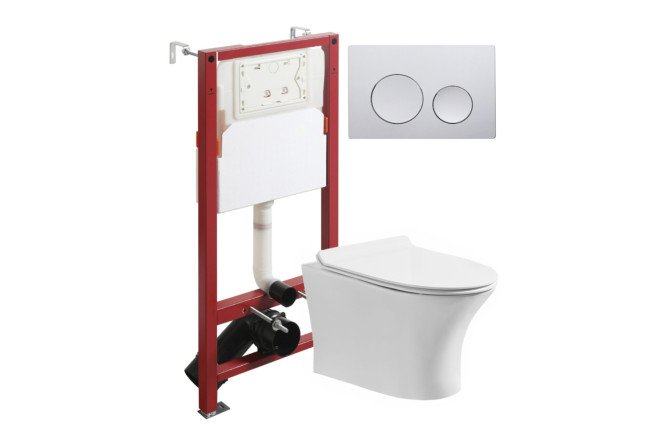 Изображение товара Подвесной унитаз ORANGE CI01-100W с инсталляцией и хромированной кнопкой