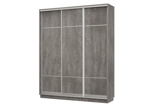 Изображение товара Шкаф-купе 3-дверный Практик 180х240х45 см, бетон, цвет профиля - серебро