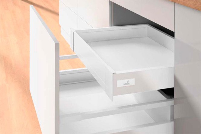 Выдвижной внутренний ящик Hettich InnoTech шкафа напольного 80 см с доводчиком полного выдвижения, белый 76х9х47 см