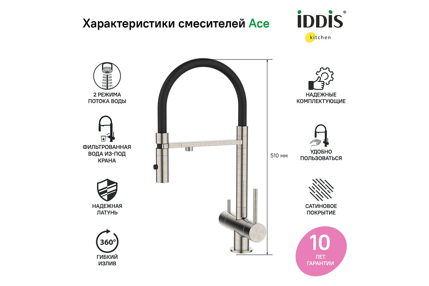 Смеситель для кухни IDDIS Ace