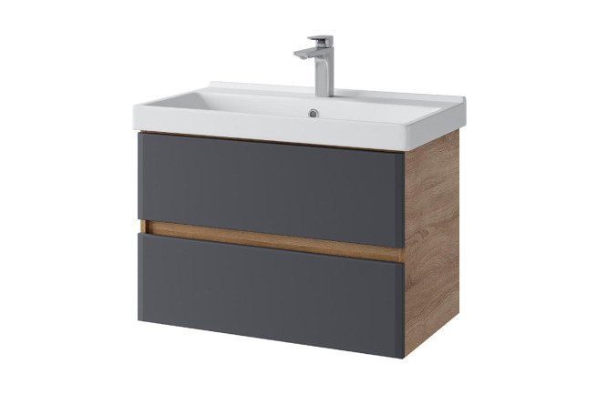 Изображение товара Тумба подвесная Sanstar Инфинити 396.1-1.4.1.КФЕС 80 см, цвет каркаса дуб Сонома светлый, фасада графит софт