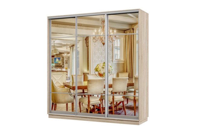 Изображение товара Трехдверный шкаф-купе Практик 240x240x60 см дуб сонома с зеркалами