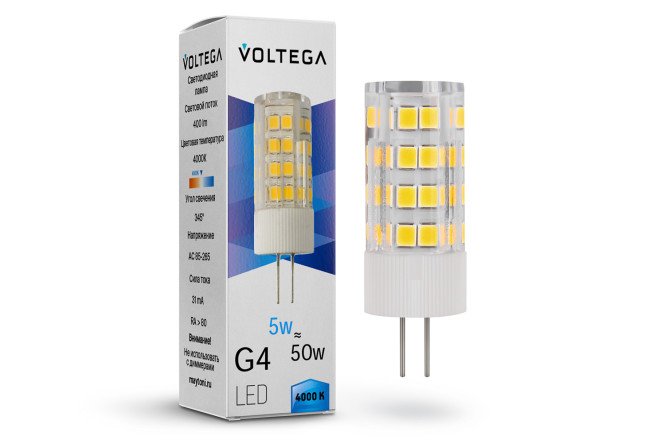 Изображение товара Лампа светодиодная VOLTEGA Simple Capsule G4, 5W, Цилиндр, 4000 К, Естественный